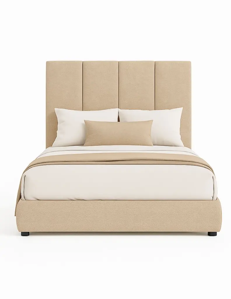 Cama MODERN LUXURY Kalahari con tela tipo manta sueve, Cabecera con patrones de 120 cm altura y 30 cm ancho, con tapicería de Calidad Superior + Base de cama Reforzado con angulos de Acero + Somier de Alta Resistencia + Luz LED ambiental con control remoto