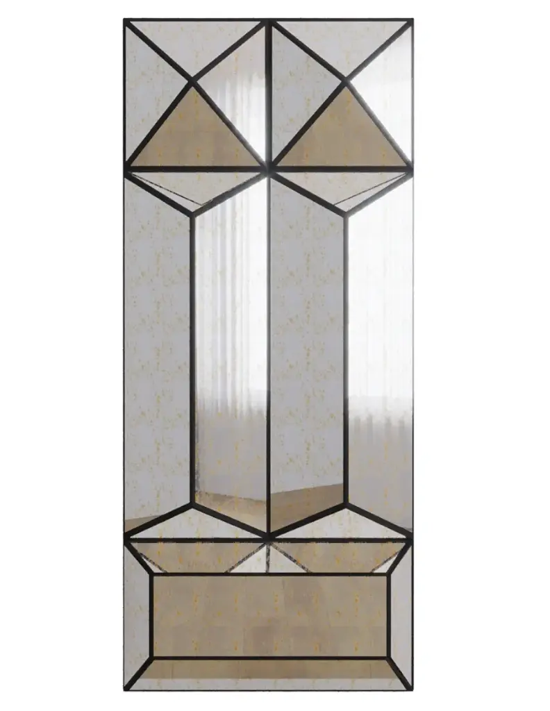WALL FURNITURE PANELING® Accesorios, Espejo 3D artesanal con terminado avejentado, Hecho a mano con figuras geométricas intercaladas y tecnología de sujeción a Muro