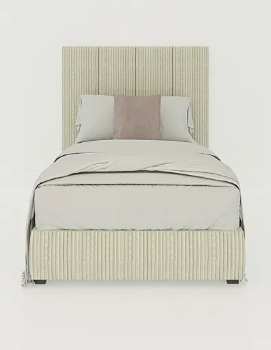 Cama MODERN LUXURY Vixy con tela acanalada sueve, Cabecera con patrones de 120 cm altura y 30 cm ancho, con tapicería de Calidad Superior + Base de cama Reforzado con angulos de Acero + Somier de Alta Resistencia + Luz LED ambiental con control remoto